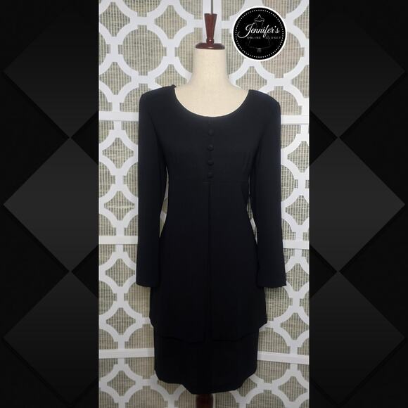 CDC Black (5) Button Split Overlay Long Sleeve Dress Size 10 - Picture 1 of 11
